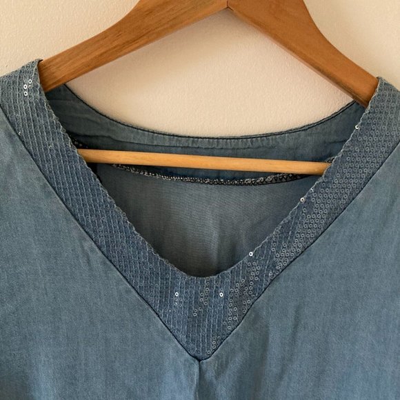 BNWT Women's Solid Blue Pullover V-Neck Long Sleeve Denim Tunic Dress Size UK 14 - Picture 6 of 10